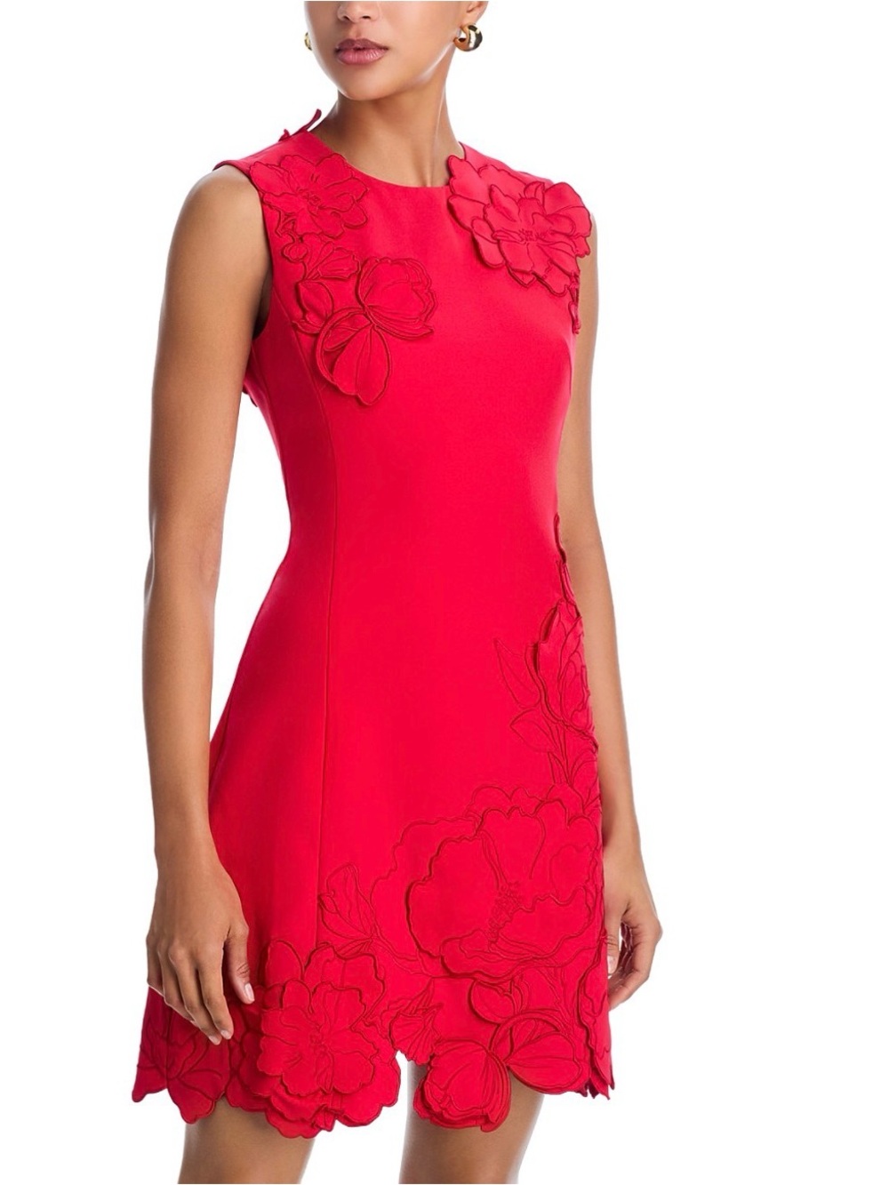 NWT LEO LIN Chloe Laser Cut Floral Appliqué Mini Dress Red 2